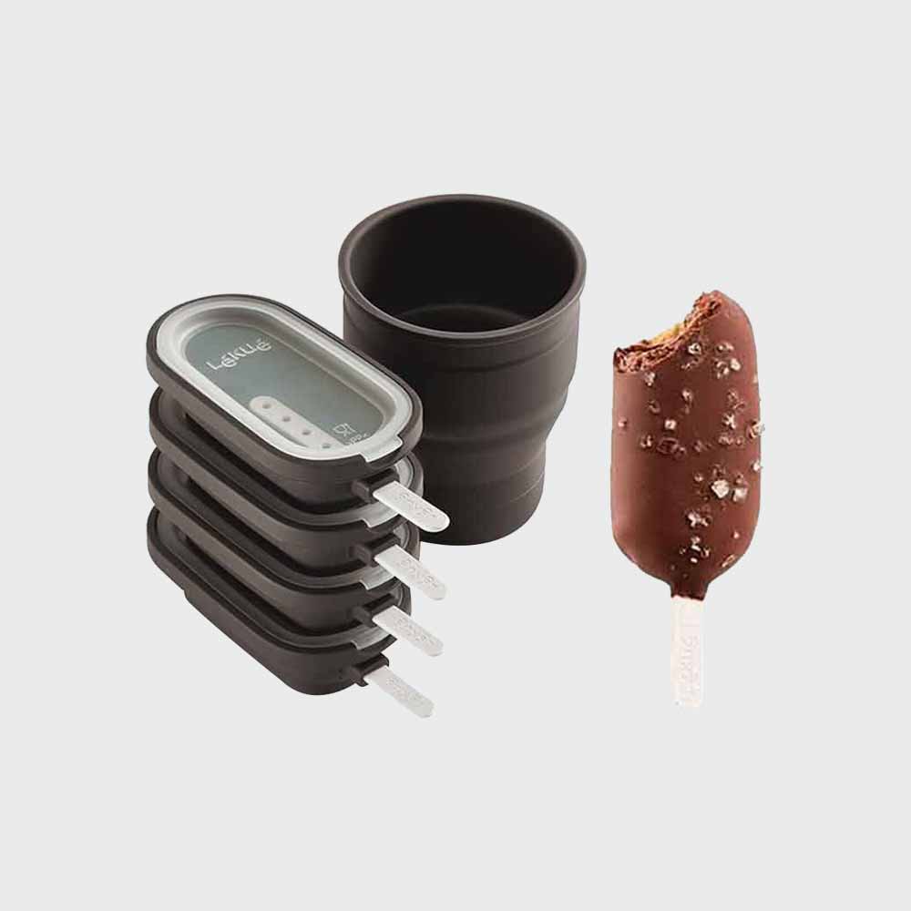 LEKUE | 摺疊矽膠杯+好堆疊矽膠冰棒模4入(棕)