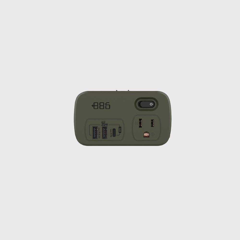 ＋886｜HWS2123 1開2壁插轉接器USB-C+A PD 35W 軍綠