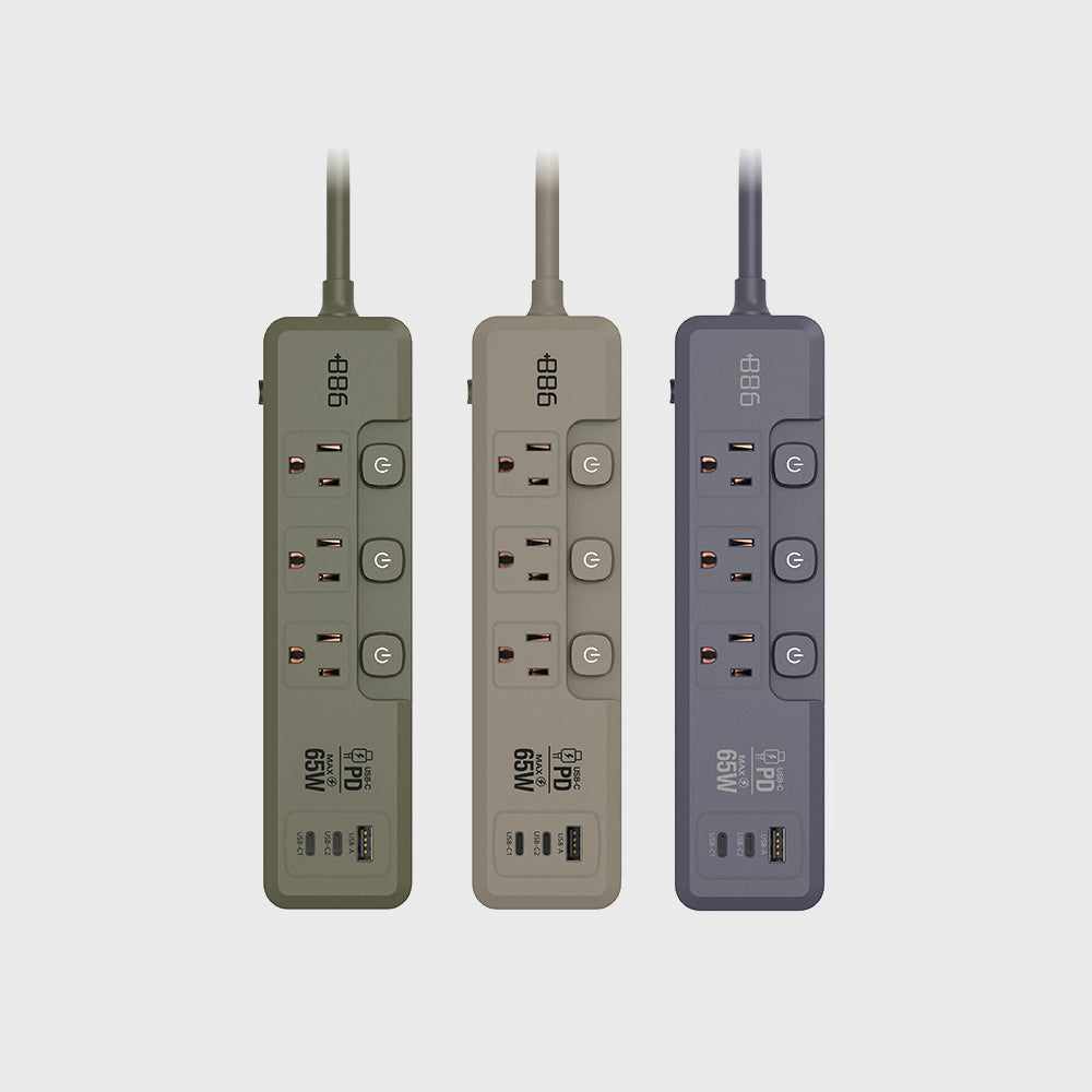 ＋886｜V2 HPS2336 3開3插PD 65W快充延長線 奶茶棕