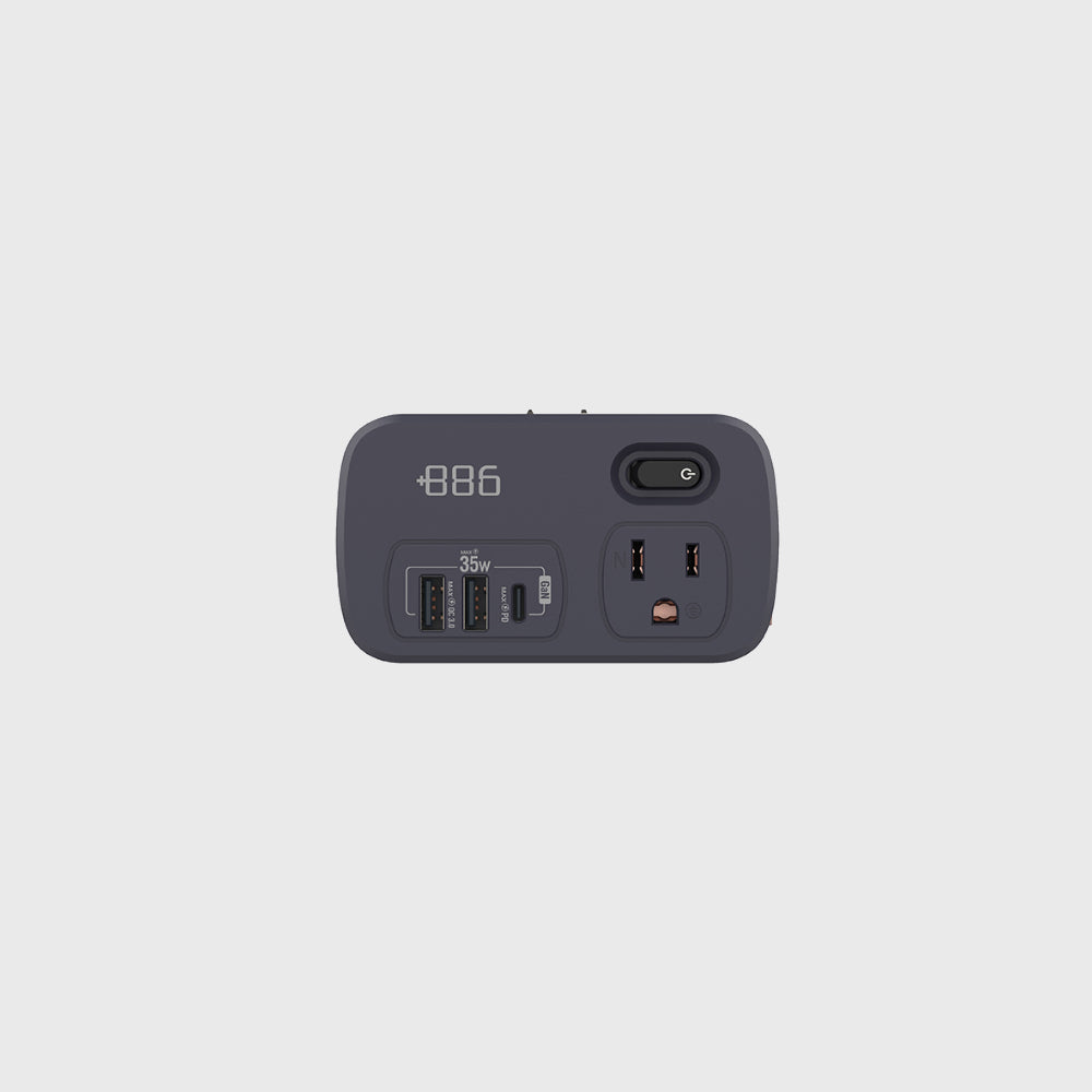 ＋886｜HWS2123 1開2壁插轉接器USB-C+A PD 35W 迷霧灰