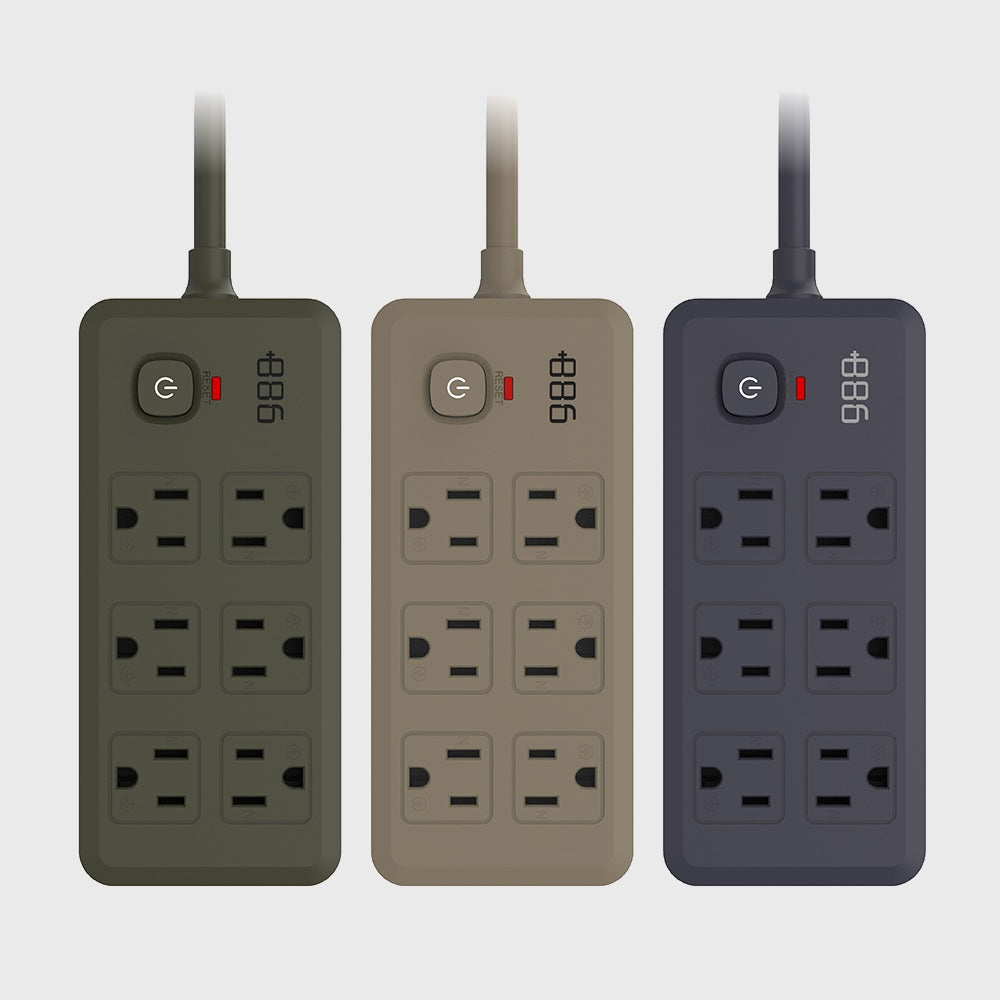 +886｜V2 HPS2160 1開6插雙排延長線 軍綠