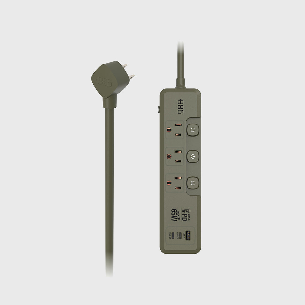 ＋886｜V2 HPS2336 3開3插PD 65W快充延長線 軍綠